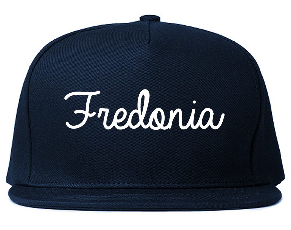 Fredonia New York NY Script Mens Snapback Hat Navy Blue