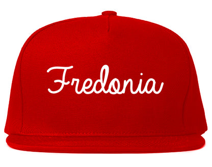 Fredonia New York NY Script Mens Snapback Hat Red