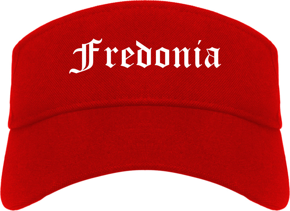 Fredonia New York NY Old English Mens Visor Cap Hat Red