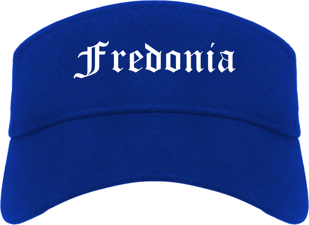 Fredonia New York NY Old English Mens Visor Cap Hat Royal Blue