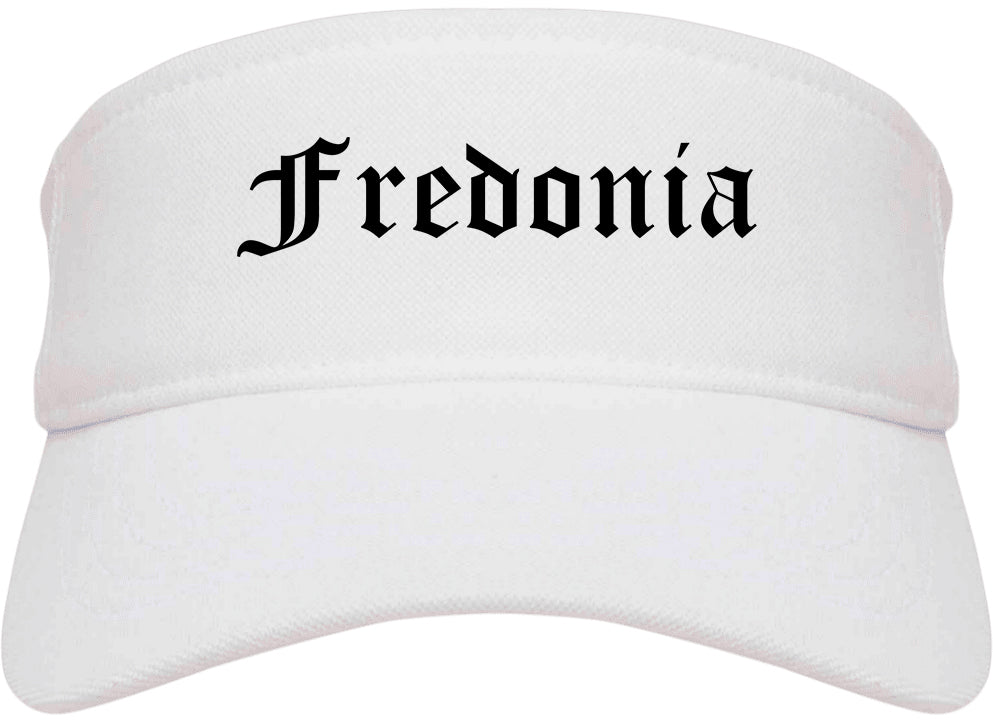Fredonia New York NY Old English Mens Visor Cap Hat White