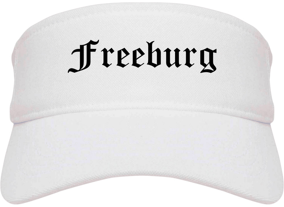 Freeburg Illinois IL Old English Mens Visor Cap Hat White