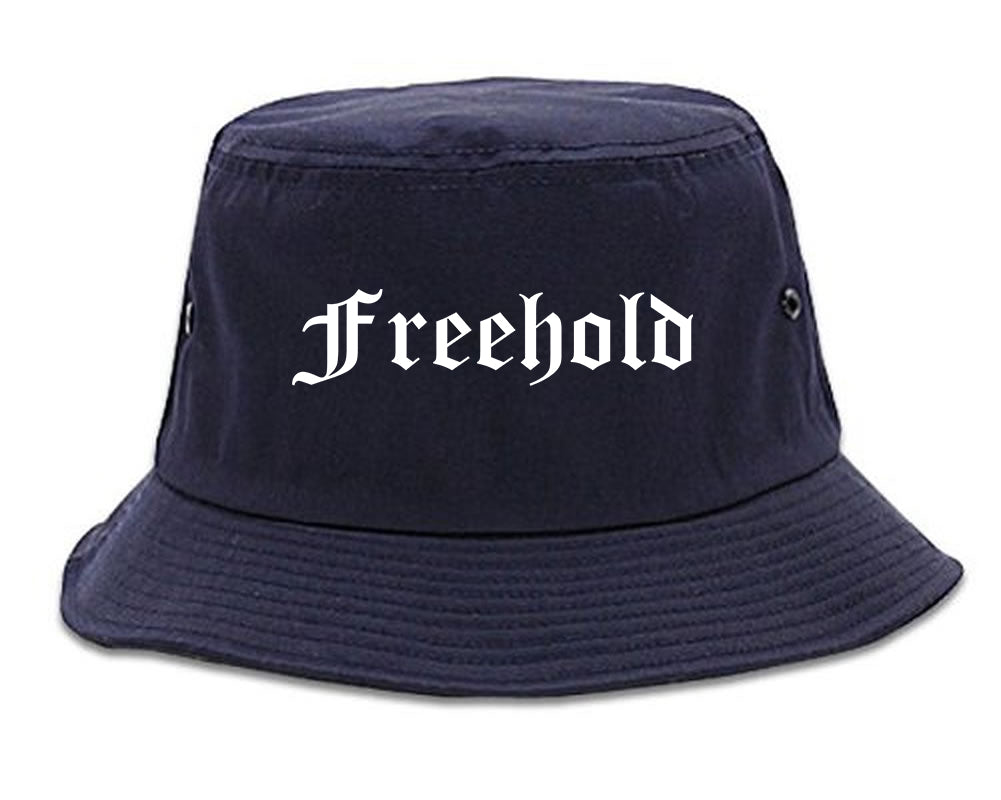 Freehold New Jersey NJ Old English Mens Bucket Hat Navy Blue
