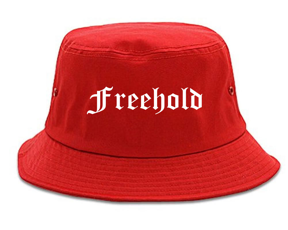 Freehold New Jersey NJ Old English Mens Bucket Hat Red