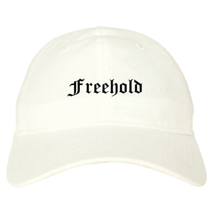Freehold New Jersey NJ Old English Mens Dad Hat Baseball Cap White