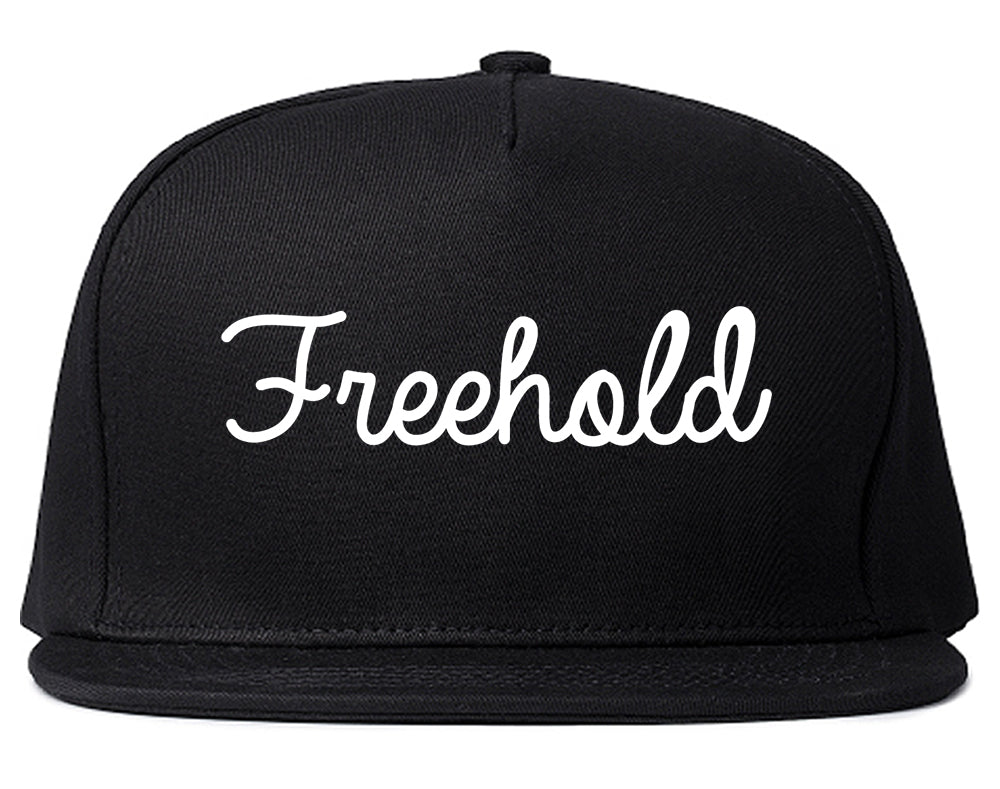Freehold New Jersey NJ Script Mens Snapback Hat Black