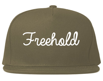 Freehold New Jersey NJ Script Mens Snapback Hat Grey