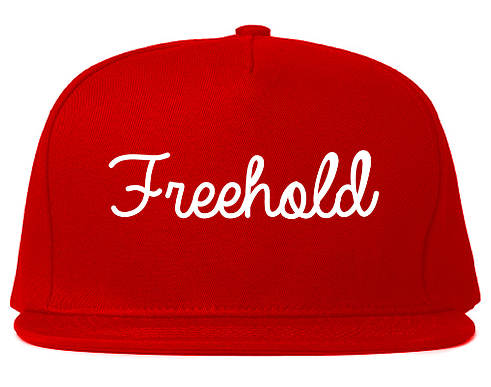 Freehold New Jersey NJ Script Mens Snapback Hat Red