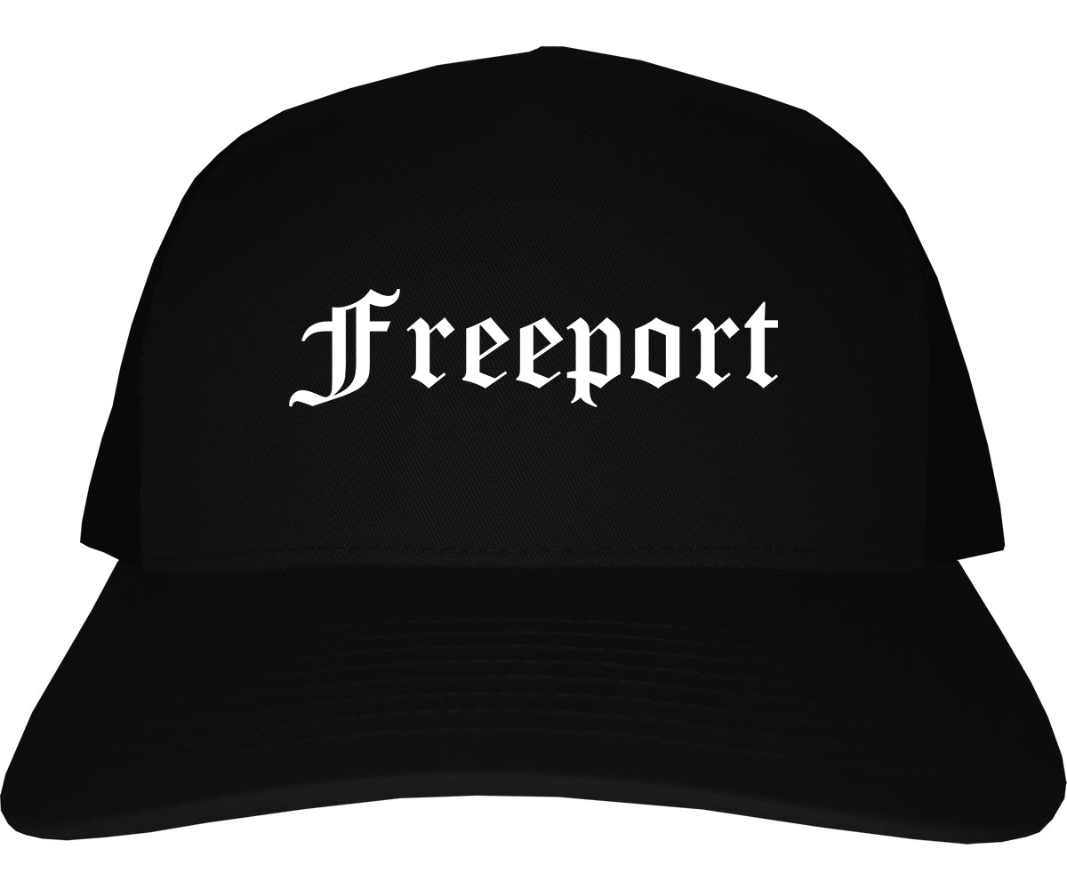 Freeport Illinois IL Old English Mens Trucker Hat Cap Black