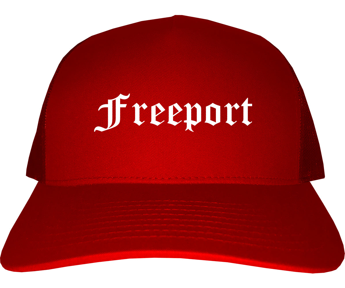 Freeport Illinois IL Old English Mens Trucker Hat Cap Red