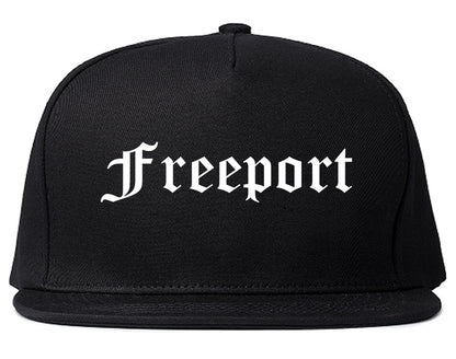 Freeport New York NY Old English Mens Snapback Hat Black