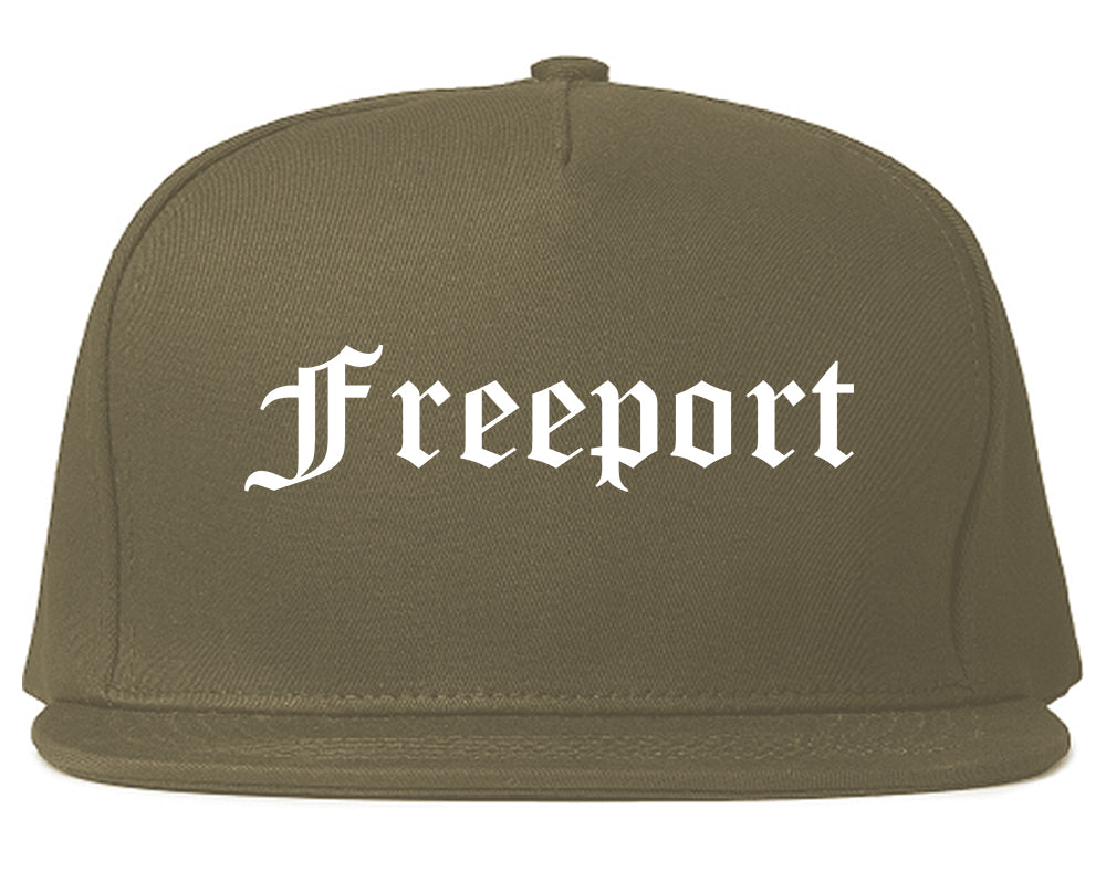 Freeport New York NY Old English Mens Snapback Hat Grey