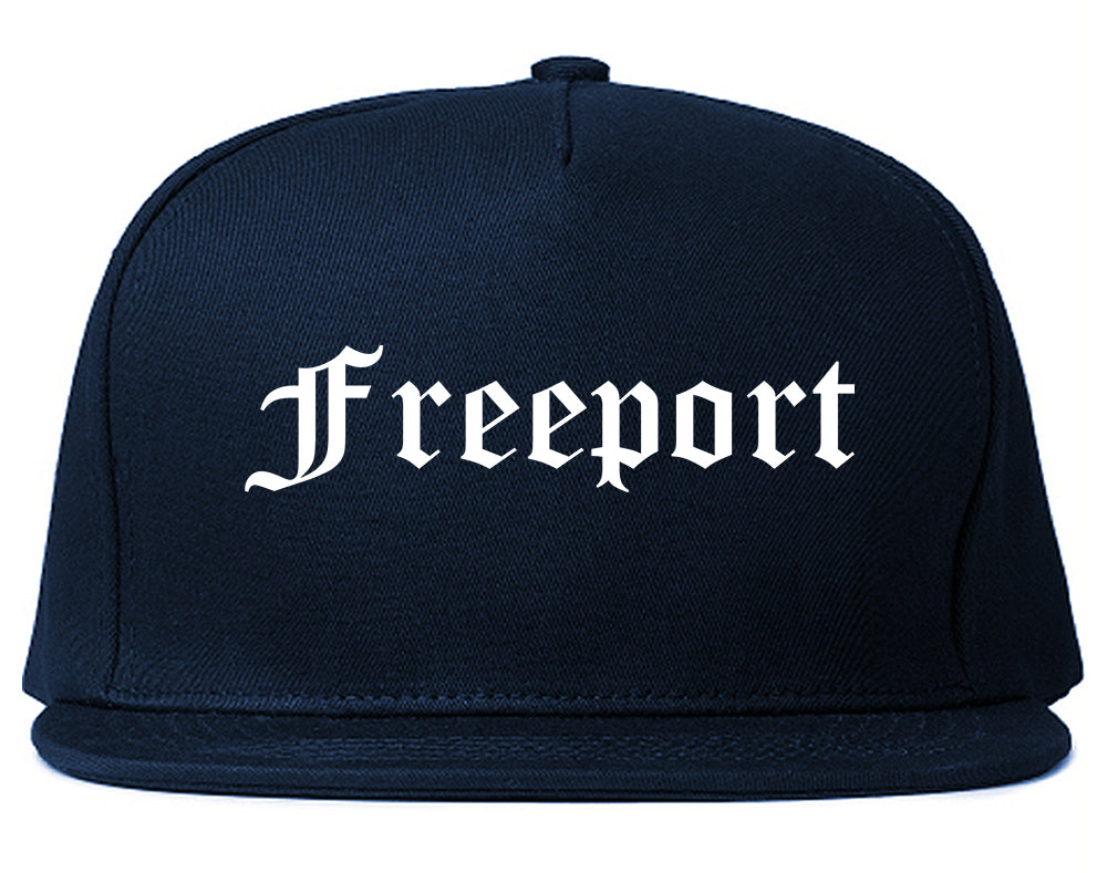 Freeport New York NY Old English Mens Snapback Hat Navy Blue