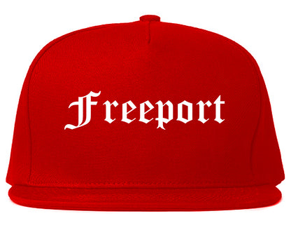 Freeport New York NY Old English Mens Snapback Hat Red