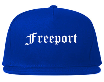 Freeport New York NY Old English Mens Snapback Hat Royal Blue