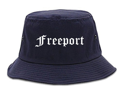Freeport New York NY Old English Mens Bucket Hat Navy Blue