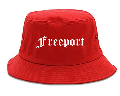 Freeport New York NY Old English Mens Bucket Hat Red
