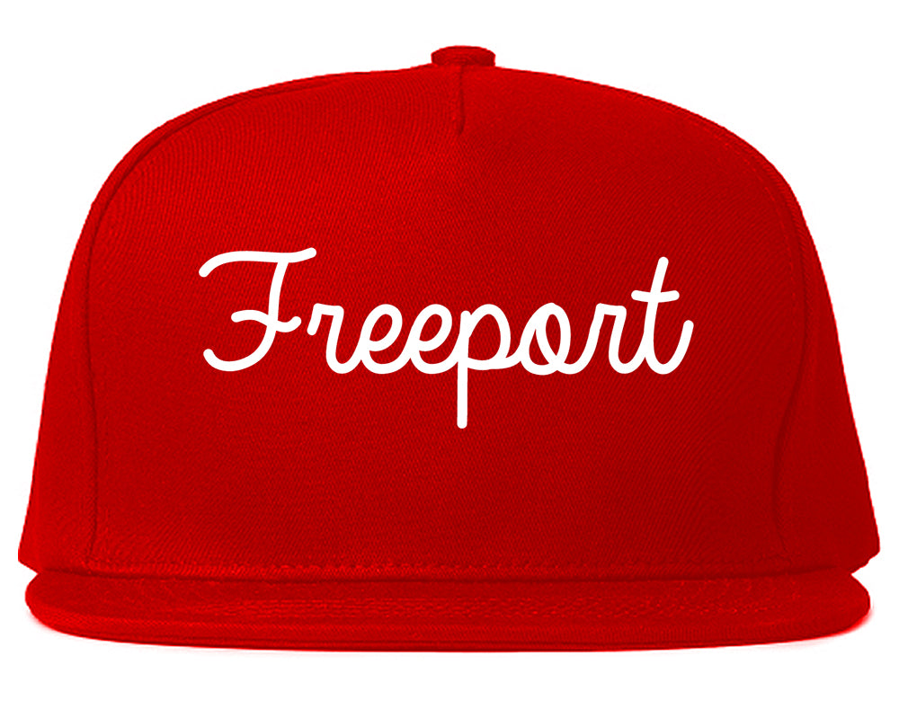 Freeport New York NY Script Mens Snapback Hat Red