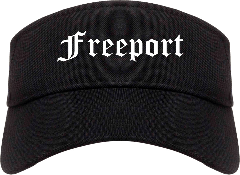 Freeport New York NY Old English Mens Visor Cap Hat Black