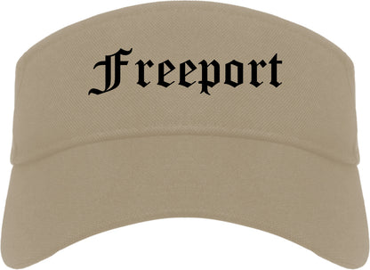 Freeport New York NY Old English Mens Visor Cap Hat Khaki