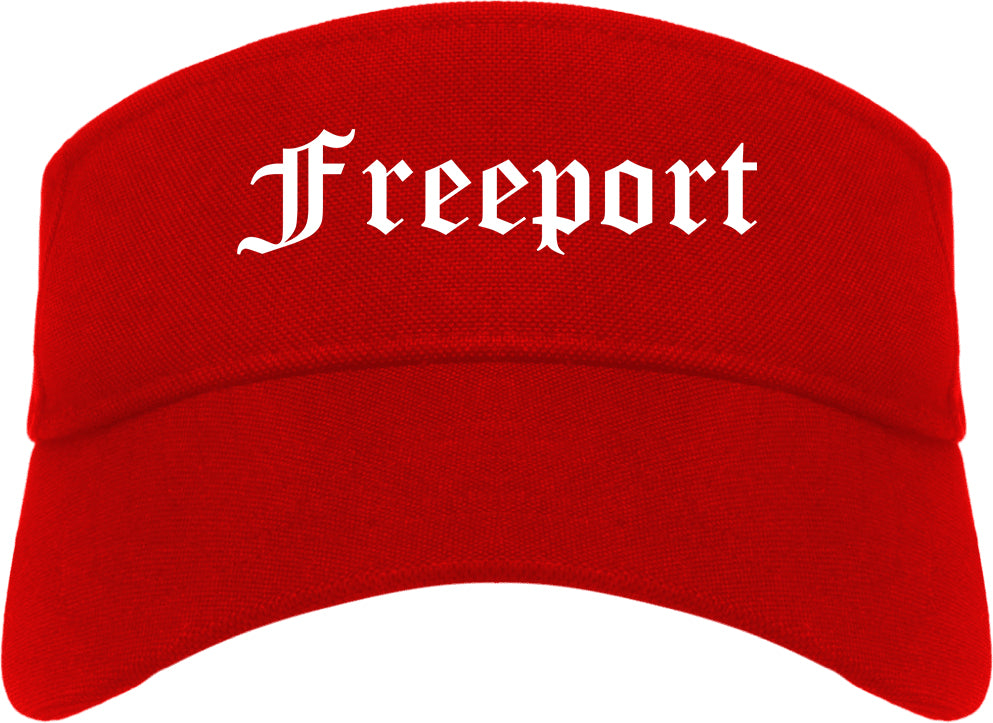 Freeport New York NY Old English Mens Visor Cap Hat Red