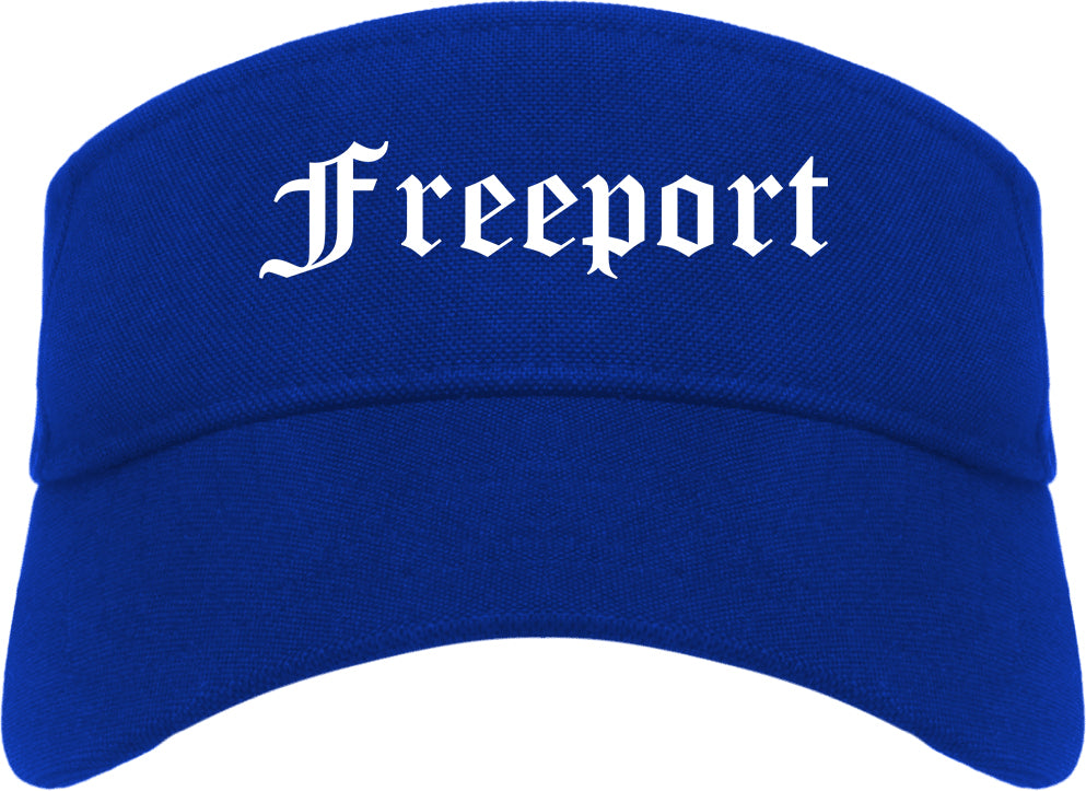 Freeport New York NY Old English Mens Visor Cap Hat Royal Blue