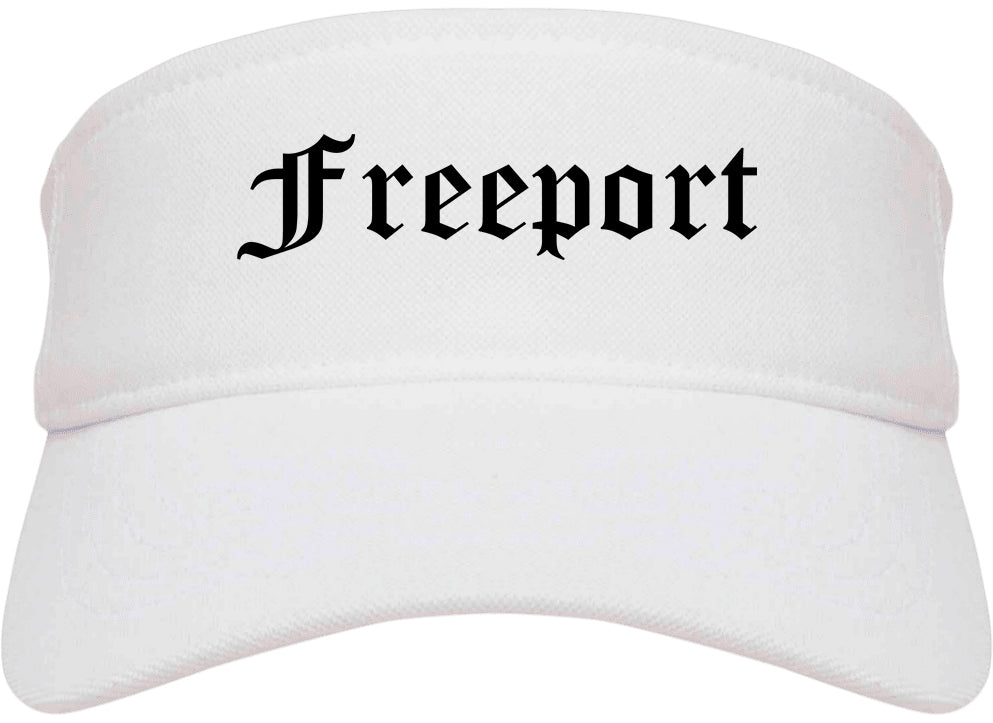 Freeport New York NY Old English Mens Visor Cap Hat White