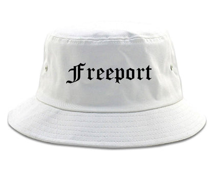 Freeport New York NY Old English Mens Bucket Hat White