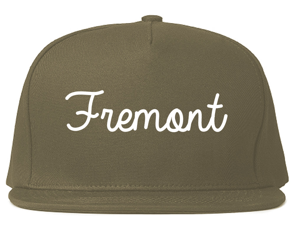 Fremont Ohio OH Script Mens Snapback Hat Grey