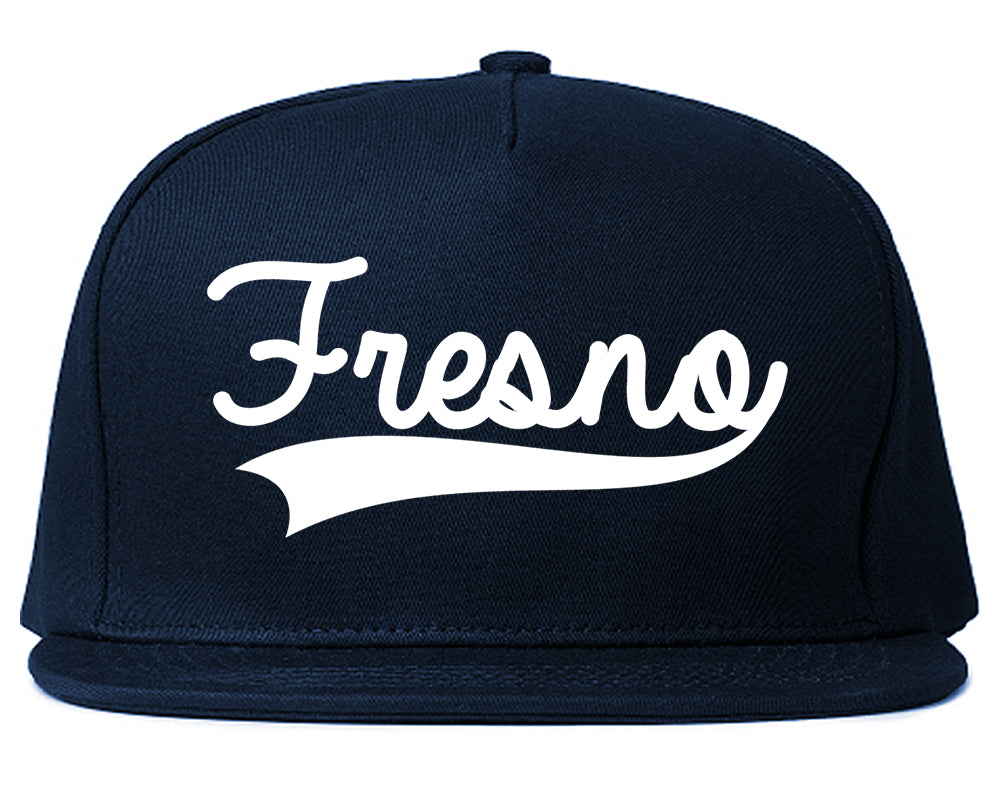 Fresno California Old School Varsity Logo Mens Snapback Hat Navy Blue