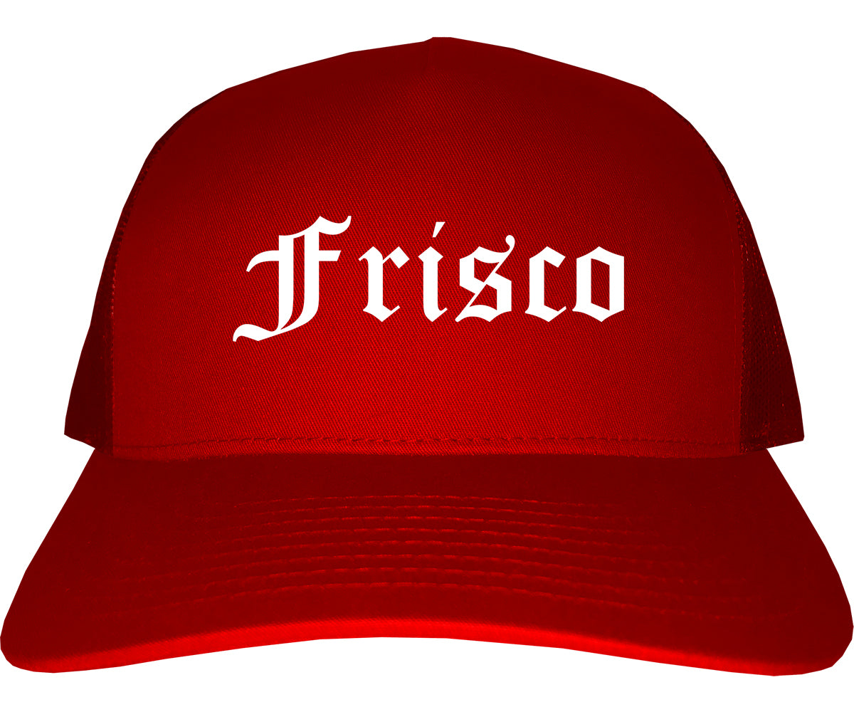 Frisco Texas TX Old English Mens Trucker Hat Cap Red