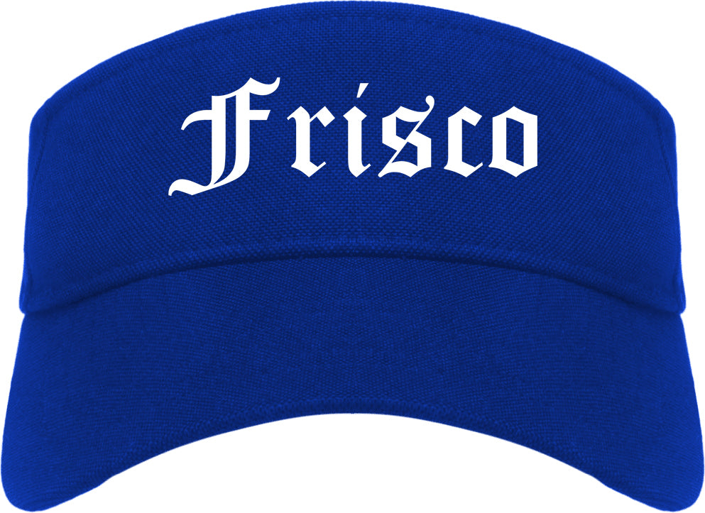 Frisco Texas TX Old English Mens Visor Cap Hat Royal Blue