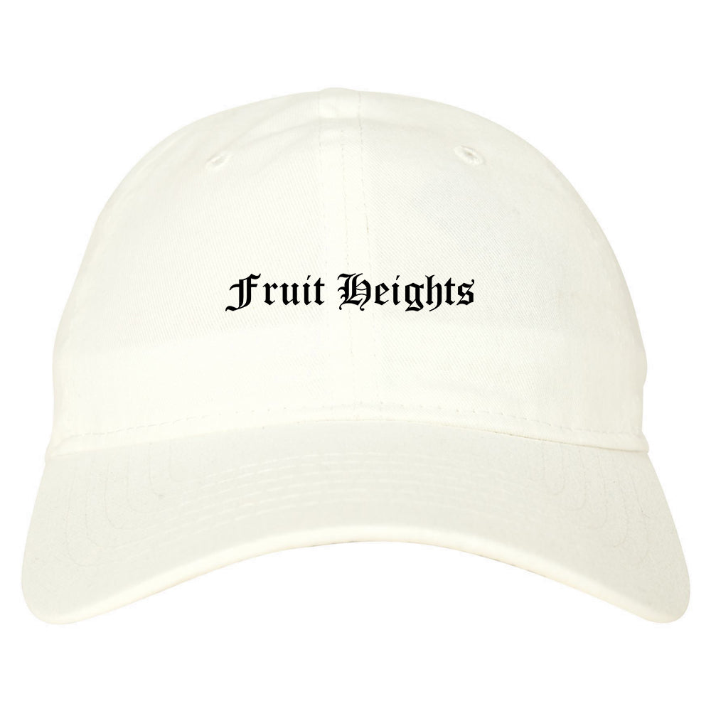 Fruit Heights Utah UT Old English Mens Dad Hat Baseball Cap White