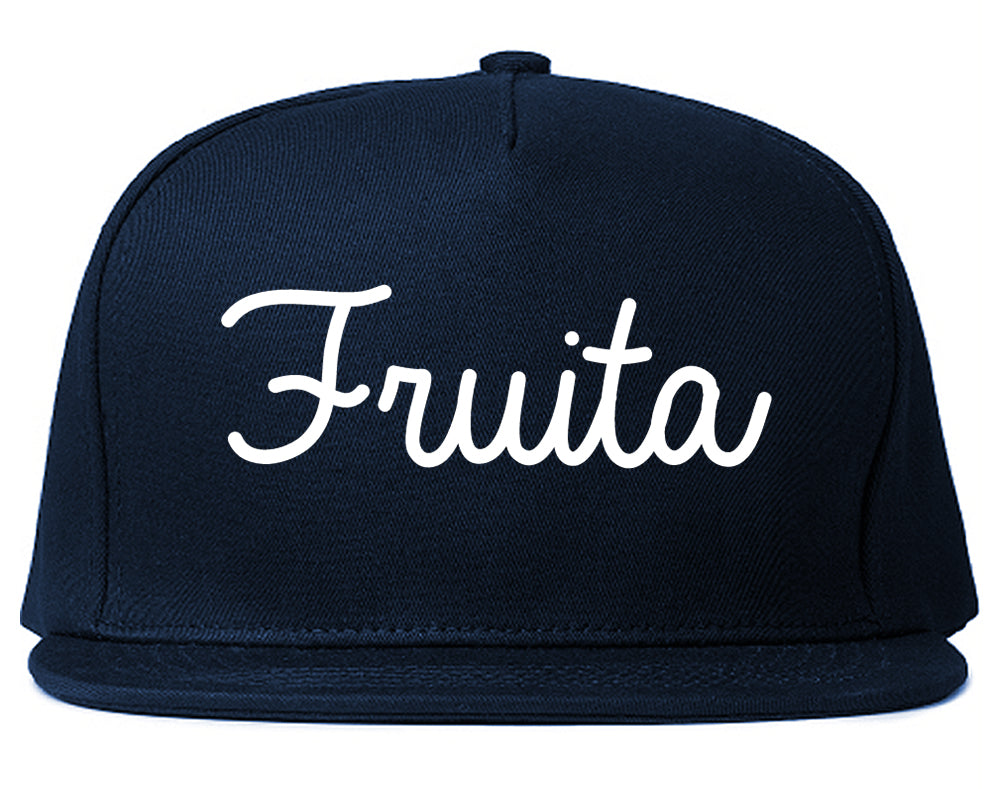 Fruita Colorado CO Script Mens Snapback Hat Navy Blue