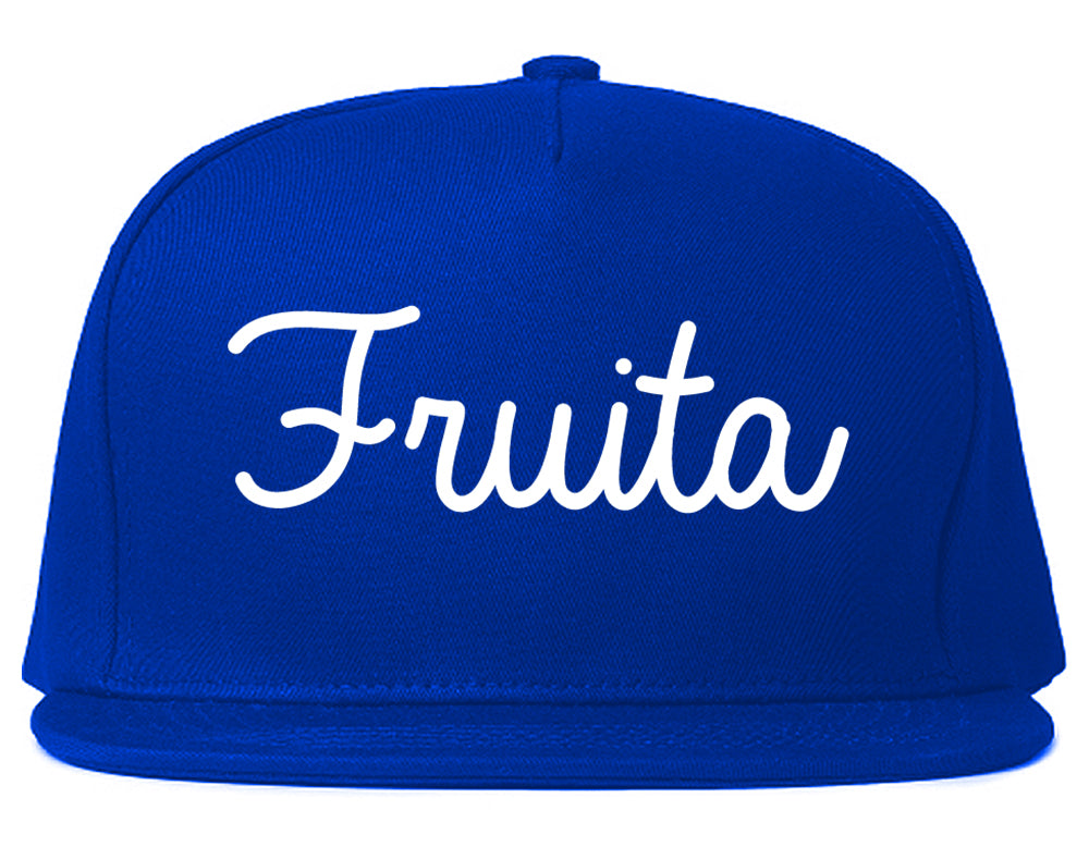 Fruita Colorado CO Script Mens Snapback Hat Royal Blue