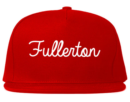 Fullerton California CA Script Mens Snapback Hat Red