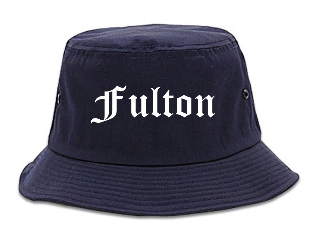 Fulton Missouri MO Old English Mens Bucket Hat Navy Blue