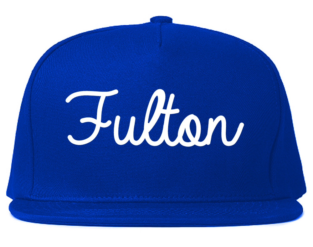 Fulton Missouri MO Script Mens Snapback Hat Royal Blue