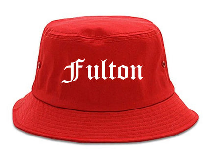 Fulton New York NY Old English Mens Bucket Hat Red