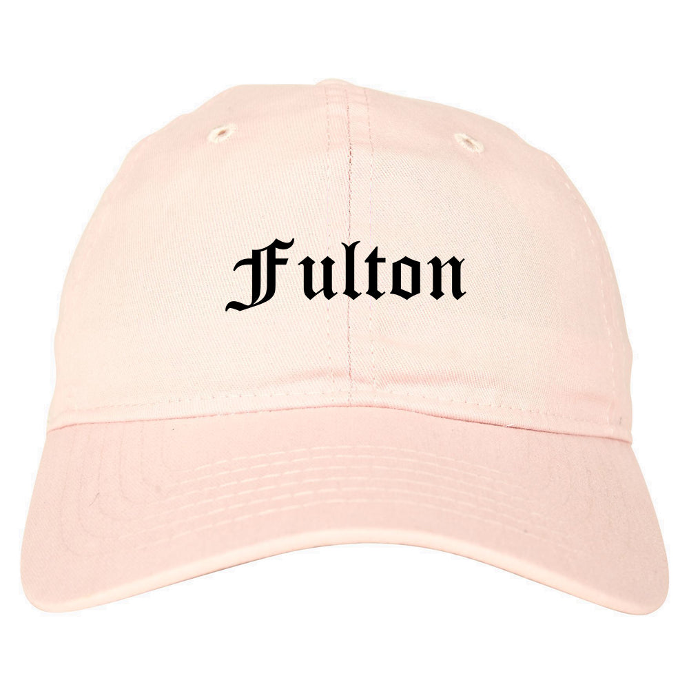 Fulton New York NY Old English Mens Dad Hat Baseball Cap Pink