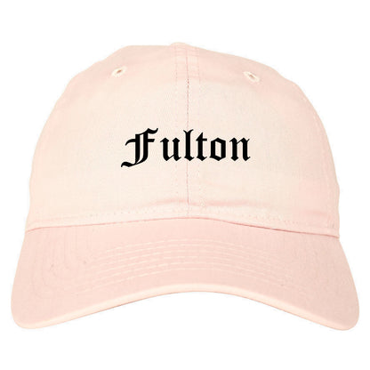 Fulton New York NY Old English Mens Dad Hat Baseball Cap Pink