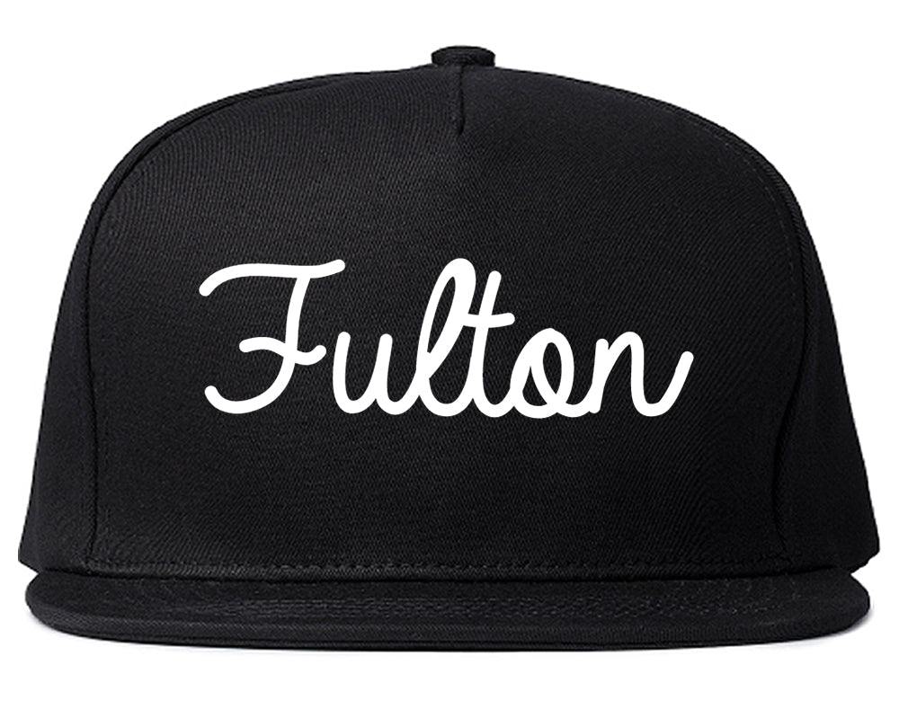 Fulton New York NY Script Mens Snapback Hat Black