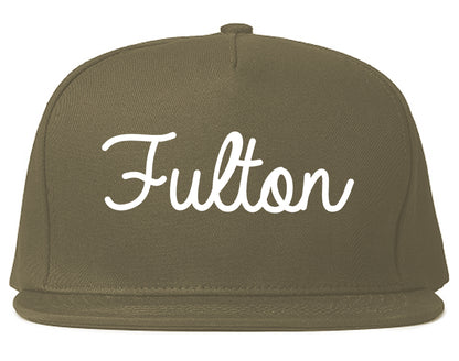 Fulton New York NY Script Mens Snapback Hat Grey