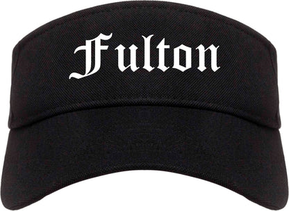 Fulton New York NY Old English Mens Visor Cap Hat Black