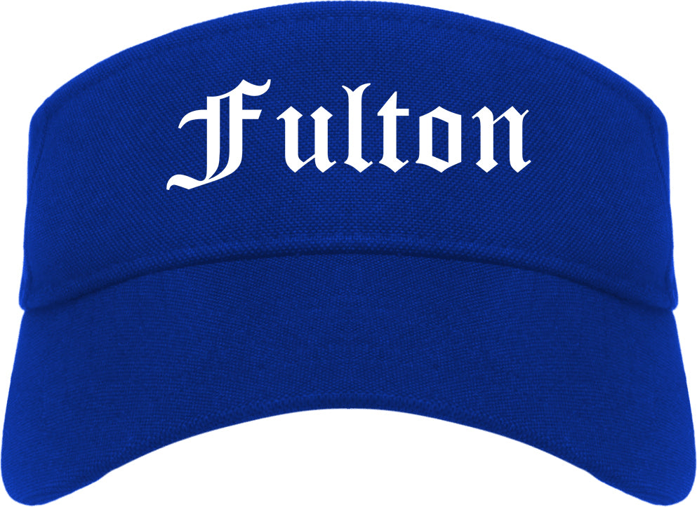 Fulton New York NY Old English Mens Visor Cap Hat Royal Blue