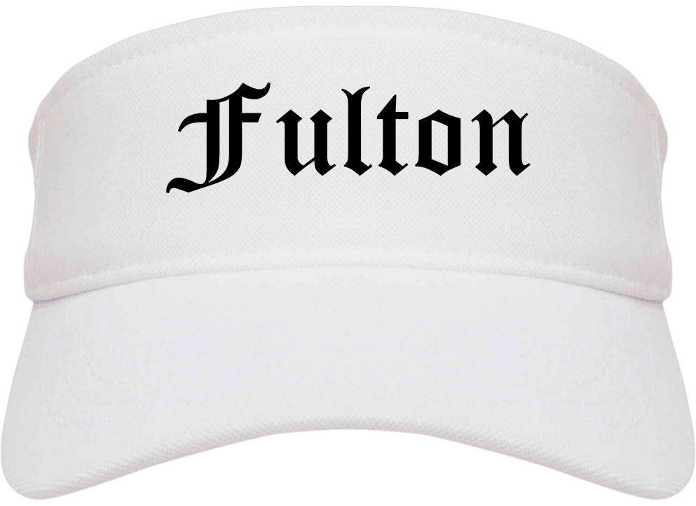Fulton New York NY Old English Mens Visor Cap Hat White