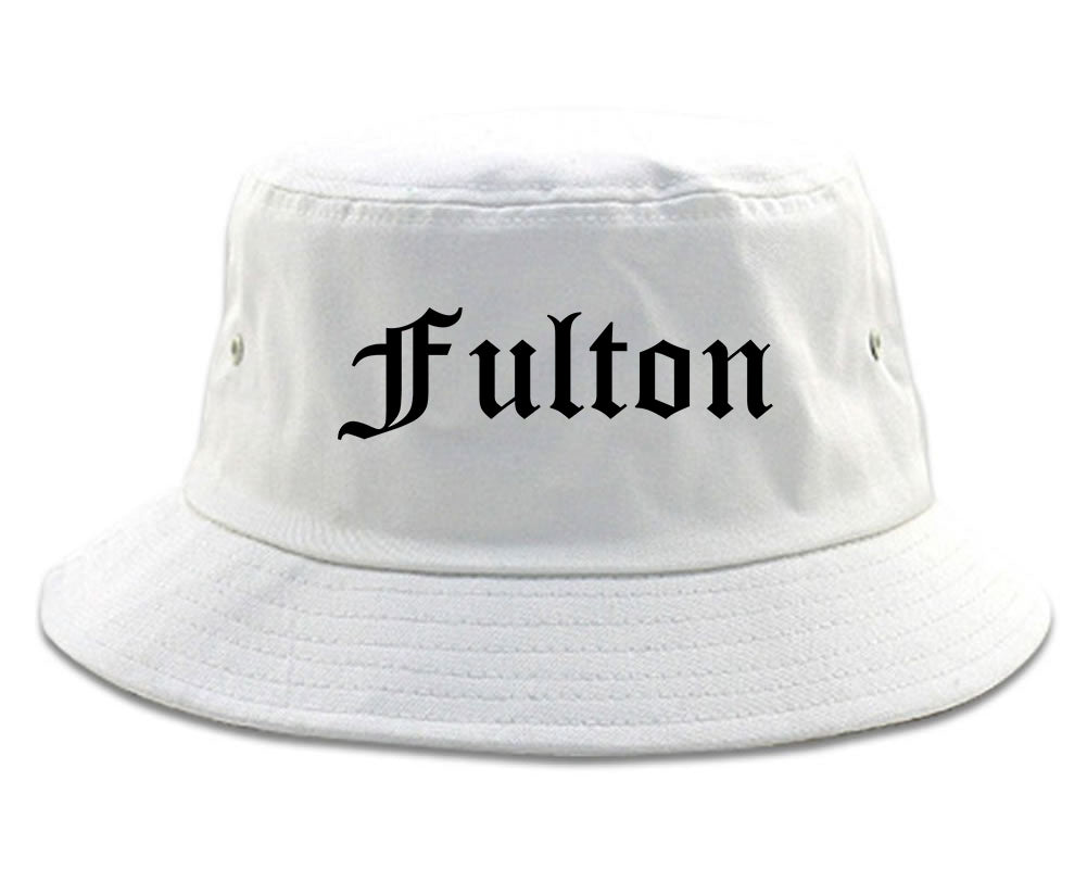 Fulton New York NY Old English Mens Bucket Hat White