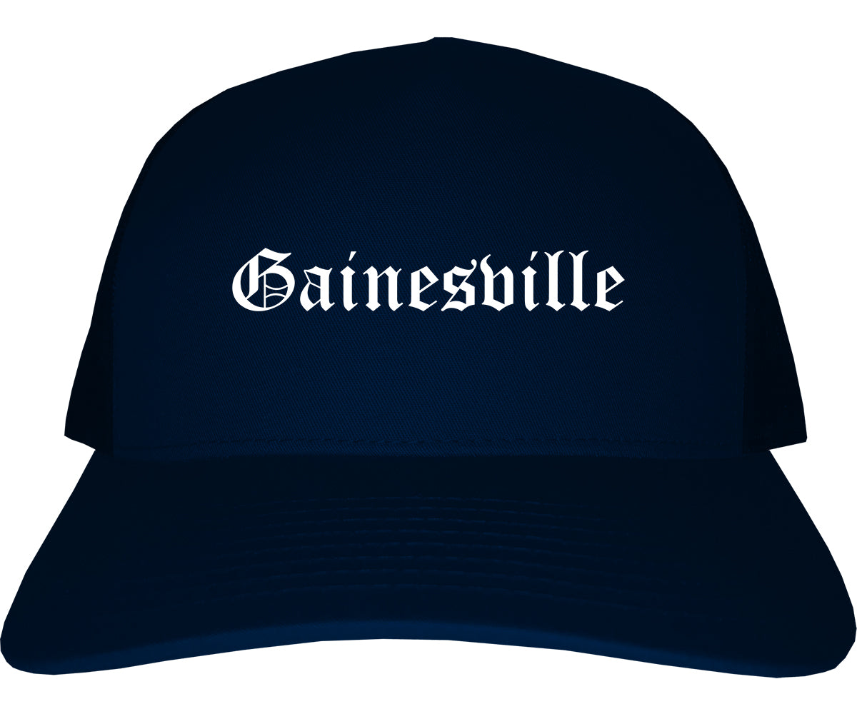 Gainesville Texas TX Old English Mens Trucker Hat Cap Navy Blue
