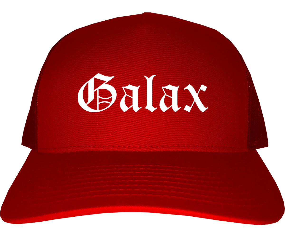 Galax Virginia VA Old English Mens Trucker Hat Cap Red