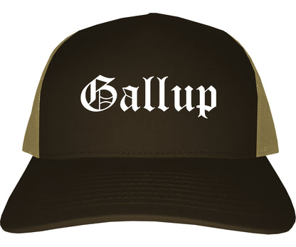 Gallup New Mexico NM Old English Mens Trucker Hat Cap Brown